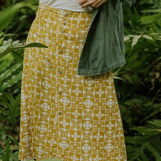 Brie Button Front Midi Skirt - Marigold