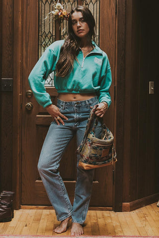 Half-Zip Mermaid Cropped Sweatshirt
