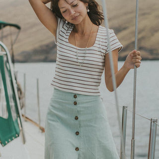 Linen Baby Blue Button Down Skirt Maui, Hawaii