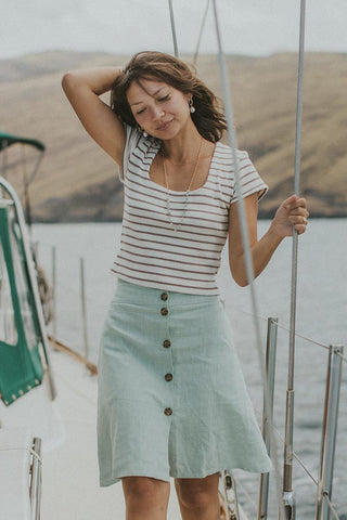 Linen Baby Blue Button Down Skirt Maui, Hawaii