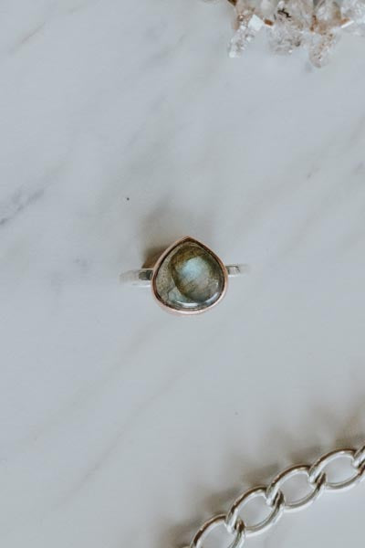 Dew Drop Ring - Labradorite Mixed Metals