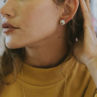 Moon + Star Inlay Studs - Pearl 14K