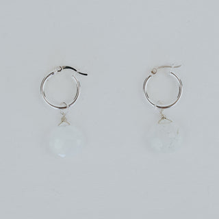 Medium Clasp Hoop Earrings - Moonstone + Sterling Silver
