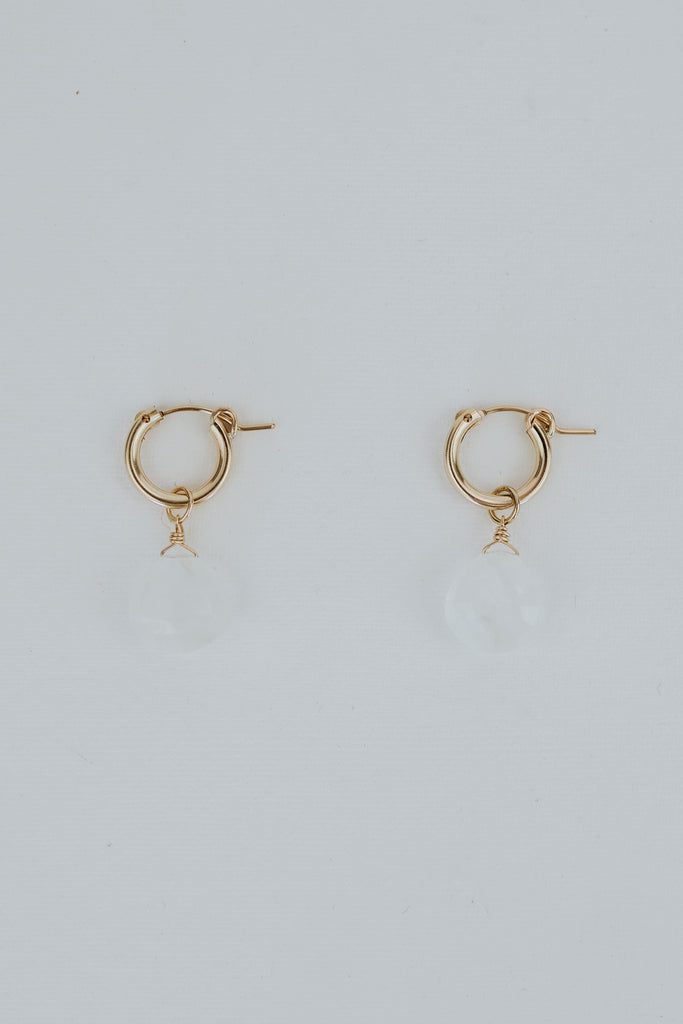 Small Clasp Hoop Earrings - Moonstone + Gold Filled