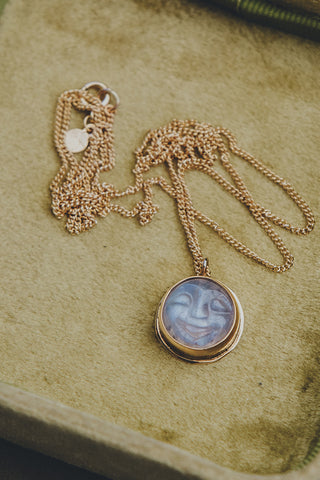 Sleeping Moon Face Necklace - Moonstone