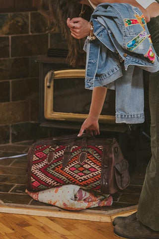 Kilim Leather Carpet Travel Bag - A