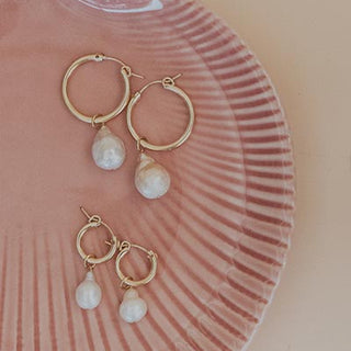 Charm Hoops - Teardrop White Pearl