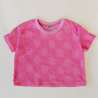 Boxy Cropped Tee - Pink Daisy Terrycloth
