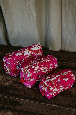 Kantha Toiletry Pouches - Pink Floral