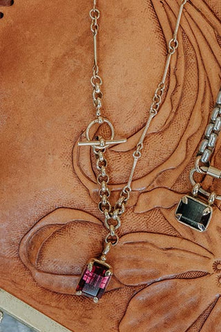 Fob Necklace - Tourmaline 14K