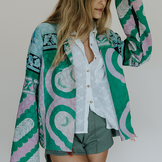 Vintage Kantha Jacket - Ocean Blossom