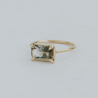 Emerald Cut Prong Set Ring - Sunstone 14k YG