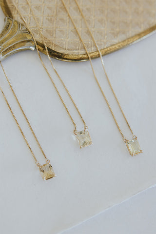 Prong Set Gemstone Necklace - Feldspar Emerald Cut