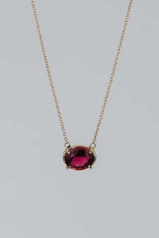 Prong Set Gemstone Necklace - Tourmaline 14K Yellow Gold