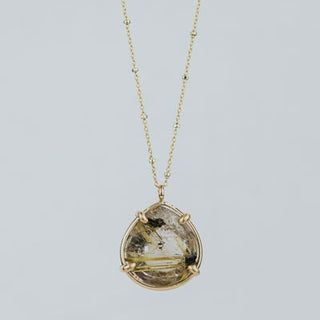 Teardrop Crystal Ball Necklace - Rutilated Quartz