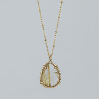 Teardrop Crystal Ball Necklace - Rutilated Quartz