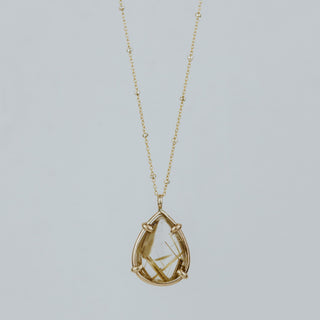 Teardrop Crystal Ball Necklace - Rutilated Quartz