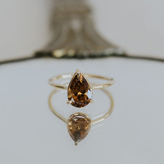 Teardrop Yellow-Orange Zircon Ring - 14K Yellow Gold