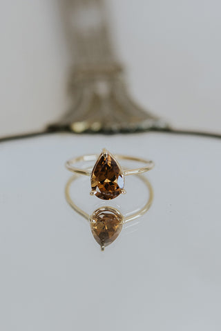 Teardrop Yellow-Orange Zircon Ring - 14K Yellow Gold