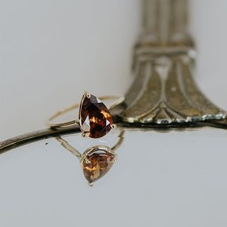 Teardrop Orange Zircon Ring - 14K Yellow Gold