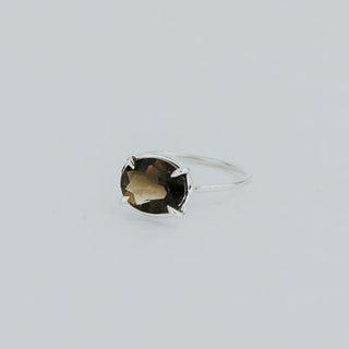 Oval-cut Smoky Quartz gemstone ring, prong-set in Sterling Silver