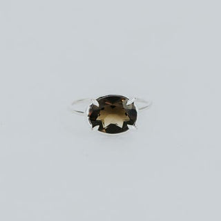 Oval-cut Smoky Quartz gemstone ring, prong-set in Sterling Silver