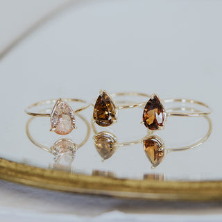 Teardrop Yellow-Orange Zircon Ring - 14K Yellow Gold