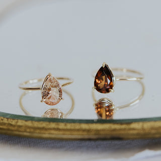 Teardrop Orange Zircon Ring - 14K Yellow Gold