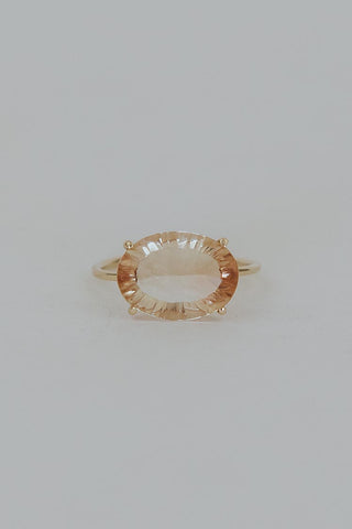 Radiant cute prong set sunstone ring 14K