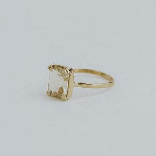 Emerald Cut Prong Set Ring - Sunstone 14k