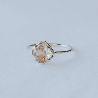 Square Cut Sunstone Ring - 14k White Gold