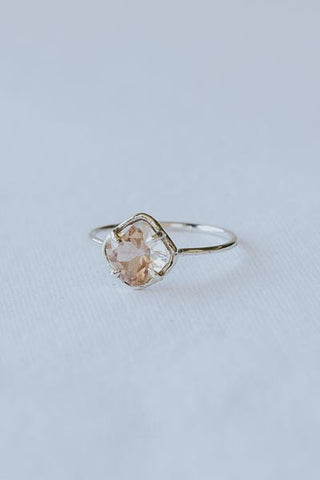 Square Cut Sunstone Ring - 14k White Gold
