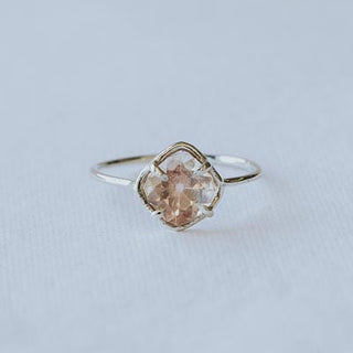 Square Cut Sunstone Ring - 14k White Gold