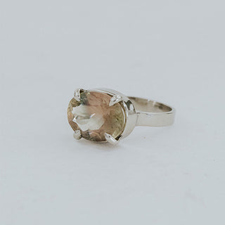 Wide Set Prong Set Gemstone Ring - Sunstone | White Gold