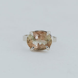 Wide Set Prong Set Gemstone Ring - Sunstone | White Gold