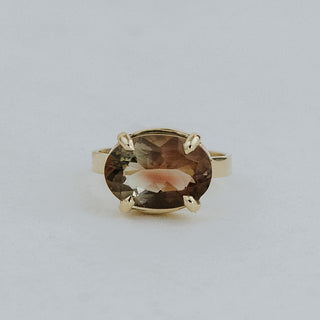 Wide Set Prong Set Gemstone Ring - Sunstone | 14K Yellow Gold