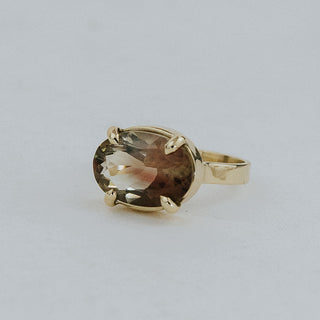 Wide Set Prong Set Gemstone Ring - Sunstone | 14K Yellow Gold