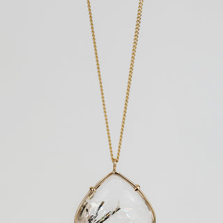 Teardrop Crystal Ball Necklace - Iris Quartz 14k