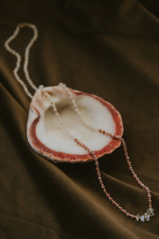 Beaded Necklace - Rhodochrosite and Moonstone