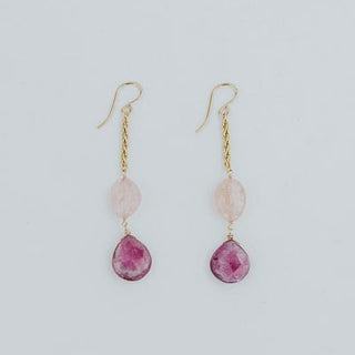 Wings Hawaii Good Karma earrings with aquamarine and ruby on gold-fill chain 