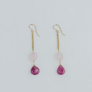 Wings Hawaii Good Karma earrings with aquamarine and ruby on gold-fill chain 