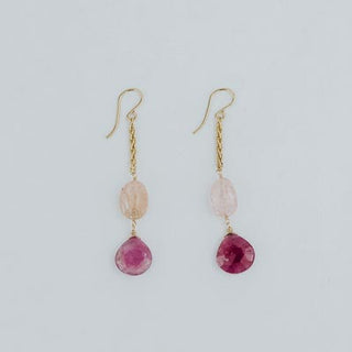 Wings Hawaii Good Karma earrings with aquamarine and ruby on gold-fill chain 
