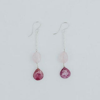 Wings Hawaii Good Karma earrings with aquamarine and ruby on sterling silver chain 