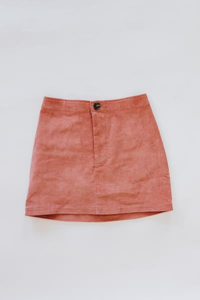 Wings Hawaii Retro Pocket A-Line Mini Skirt in Coral Corduroy