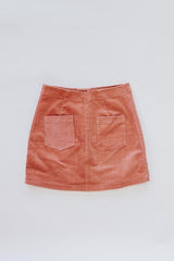 Wings Hawaii Retro Pocket A-Line Mini Skirt in Coral Corduroy - back pockets thumbnail