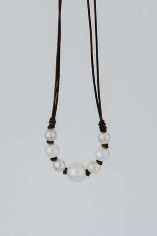 Seven White + Pink Freshwater Pearl Necklace