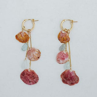 Clasp Hoop Shell Pile Earrings | Aquamarine + Spiny Scallop
