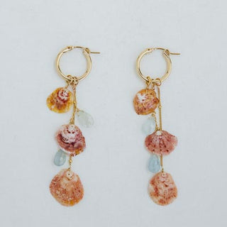 Clasp Hoop Shell Pile Earrings | Aquamarine + Spiny Scallop