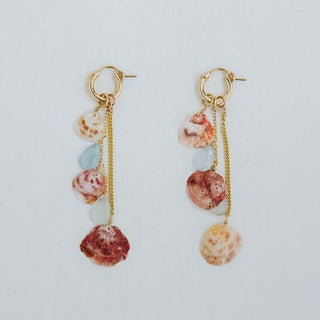 Clasp Hoop Shell Pile Earrings | Aquamarine + Spiny Scallop