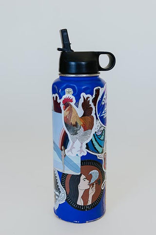 Wings Hawaii rooster sticker on water bottle